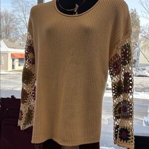 Heybon Cream Sweater with Floral Sleeves - NWT